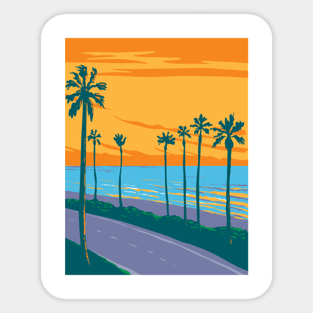 Tamarack Surf Beach in Carlsbad State Beach California WPA Poster Art Sticker by retrovectors